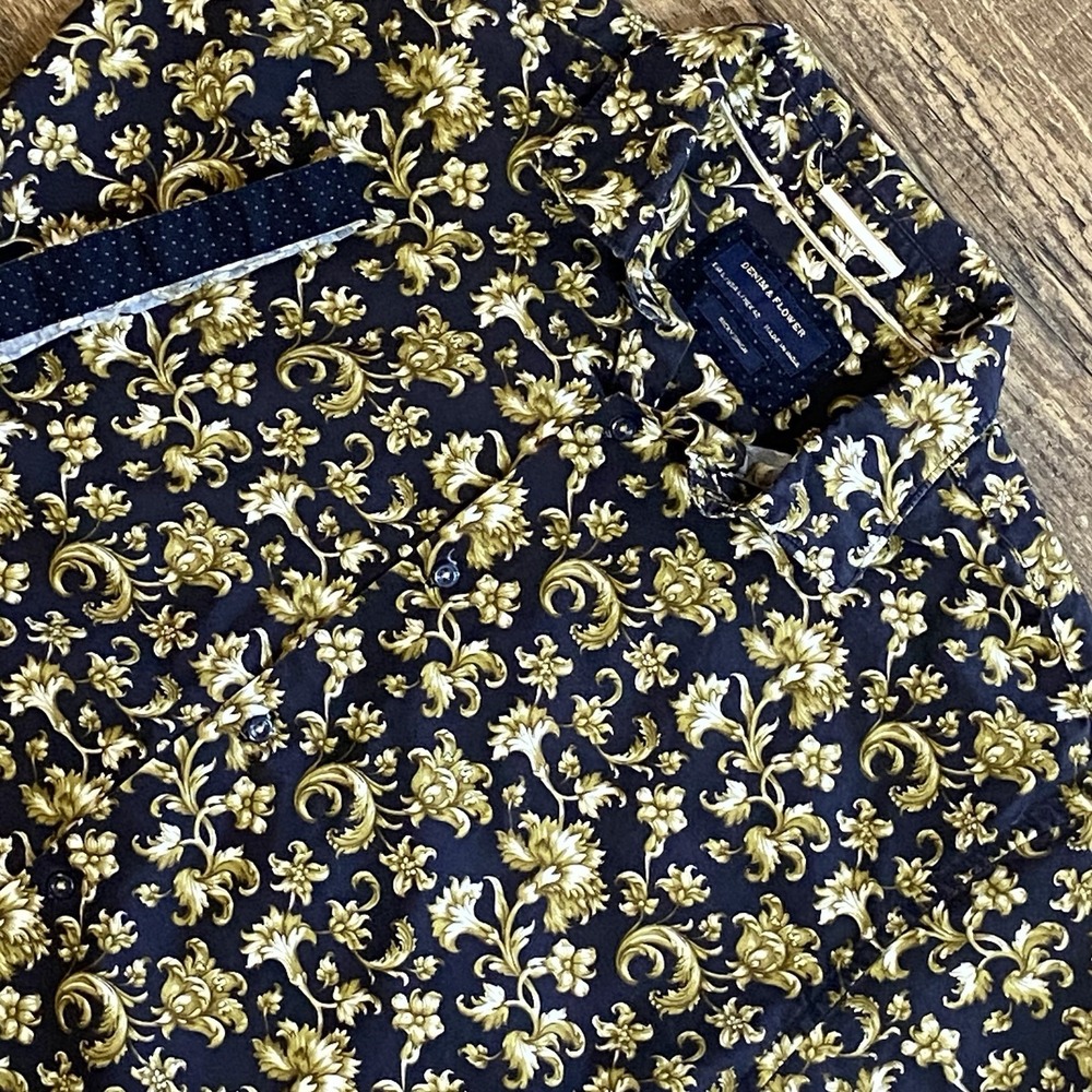 Denim & Flower Ricky Singh Mens L Floral Baroque Luxury Pattern Old Money Resort